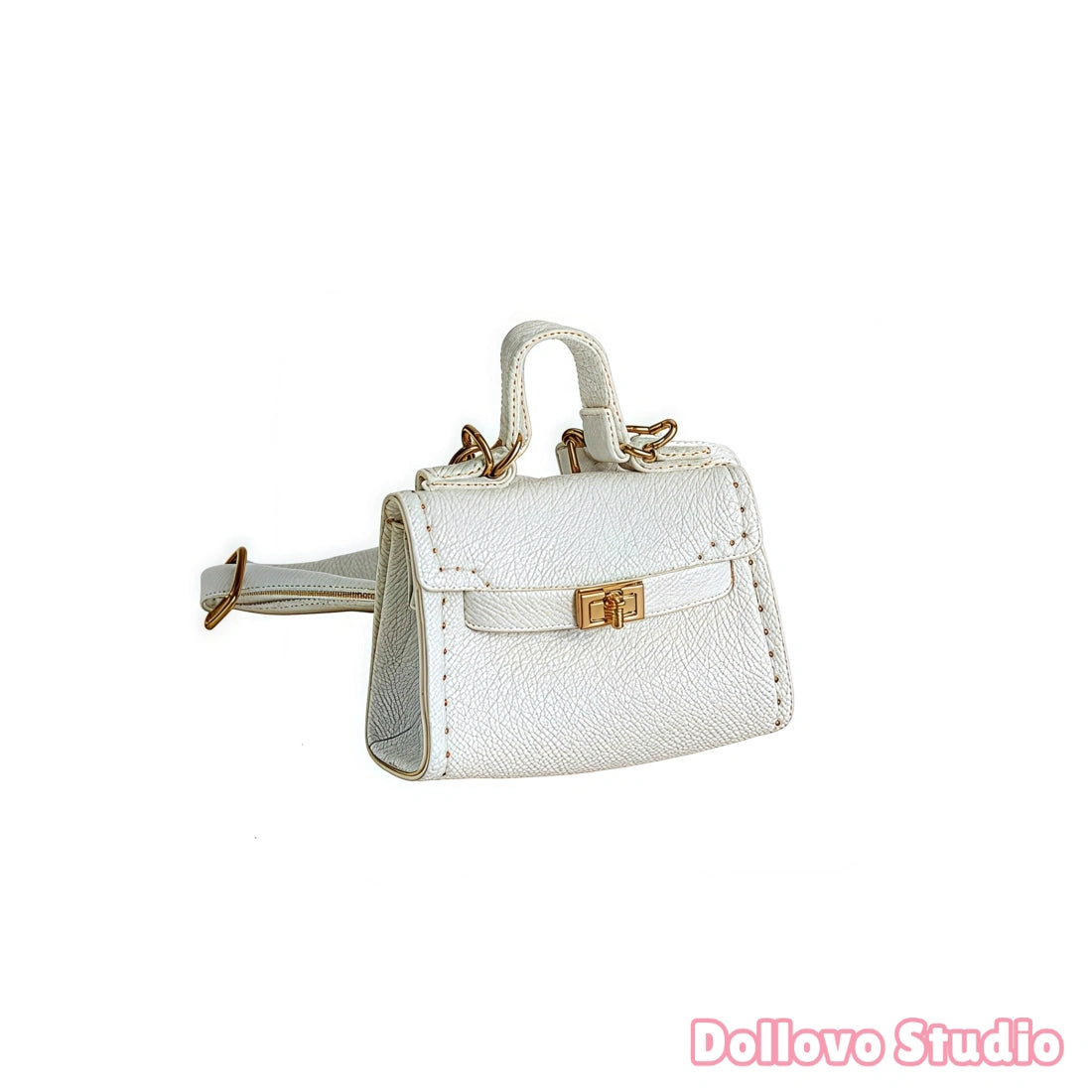 Handmade Mini Leather Tote with Gold Lock for Doll