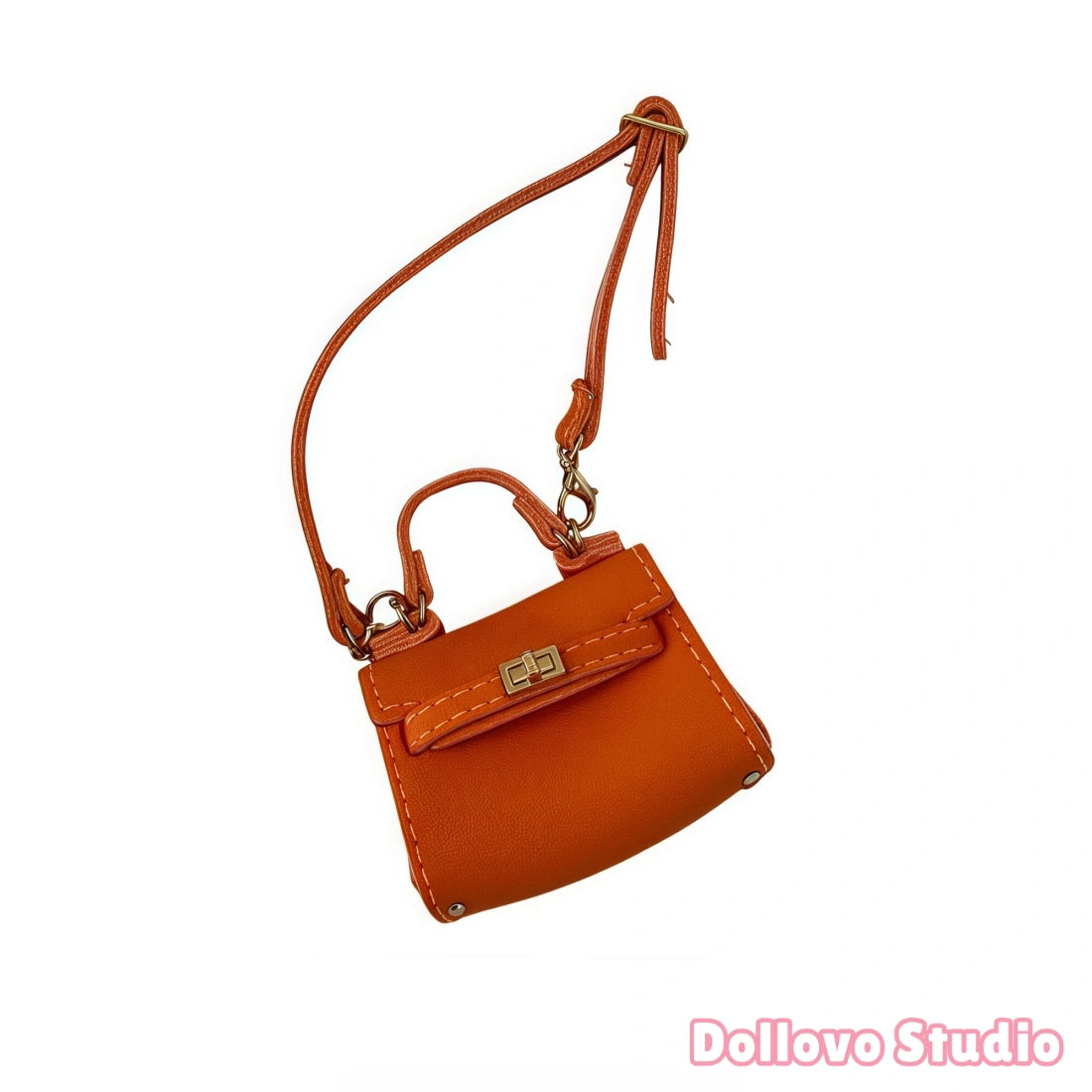 Handmade Mini Leather Tote with Gold Lock for Doll