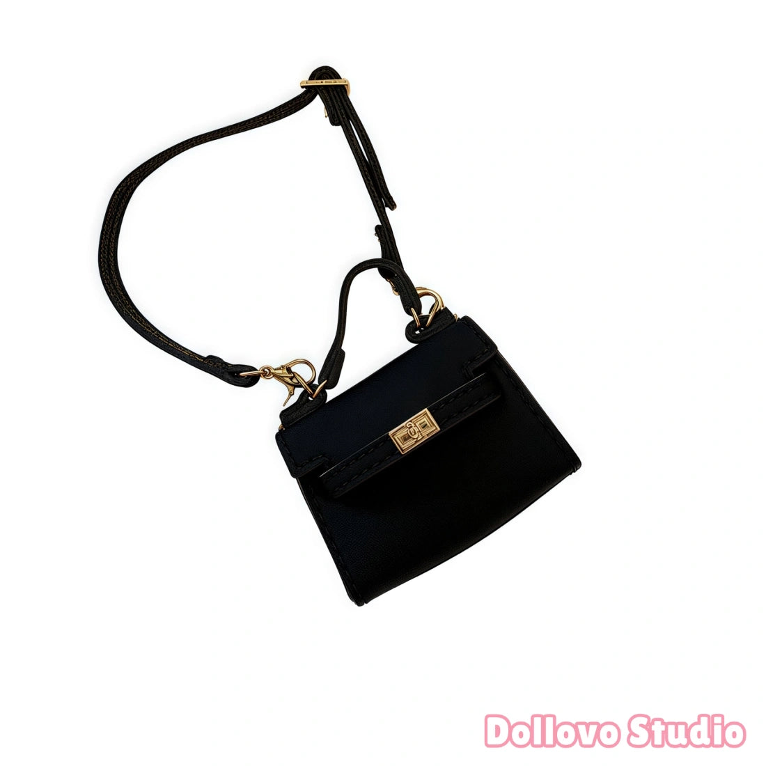 Handmade Mini Leather Tote with Gold Lock for Doll