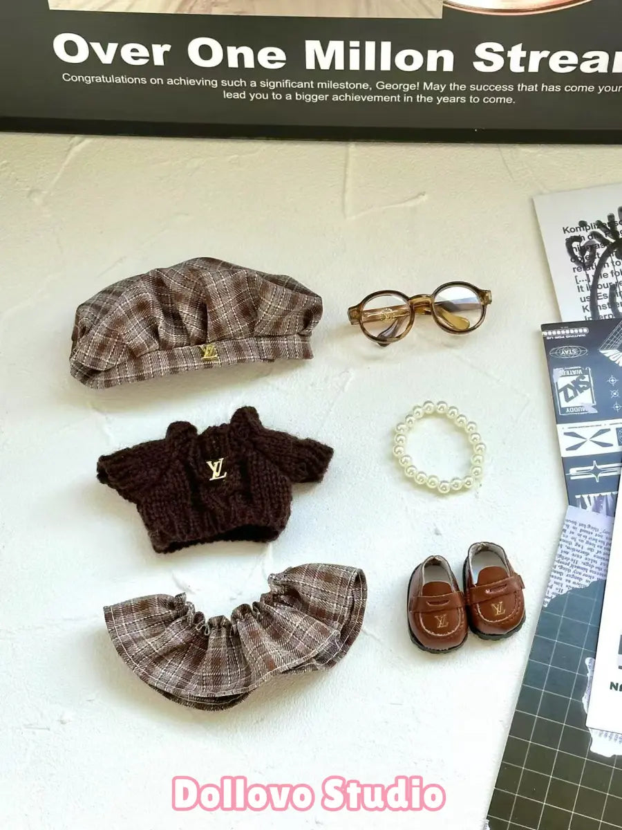 LV Beret & Plaid Skirt Outfit