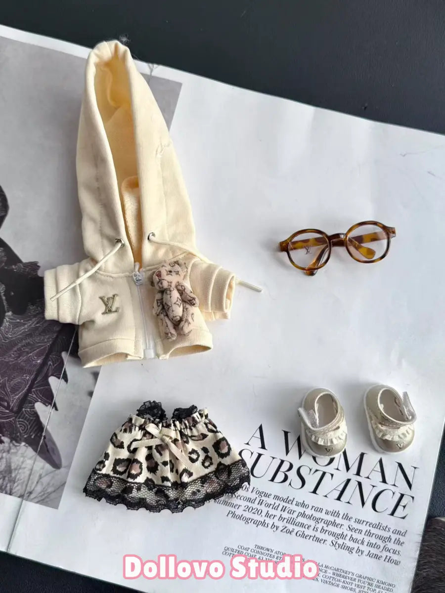 LV Teddy Bear Hoodie & Skirt Outfit