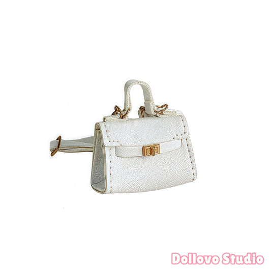 Handmade Mini Leather Tote with Gold Lock for Doll