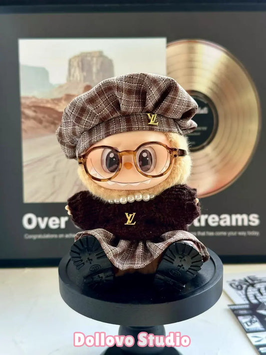 LV Beret & Plaid Skirt Outfit