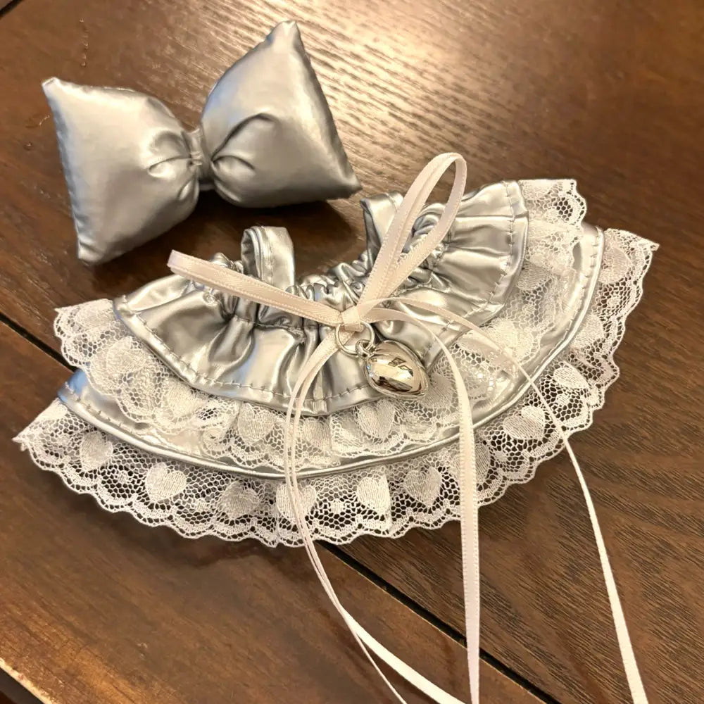 Silver & White Lace Dress with Bow