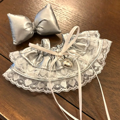 Silver & White Lace Dress with Bow