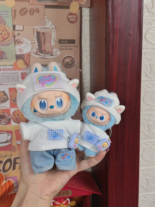 Blue Knit Rabbit Sweater Outfit