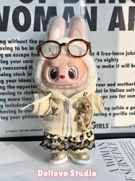 LV Teddy Bear Hoodie & Skirt Outfit